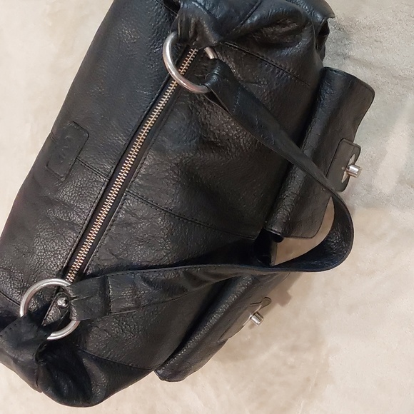 Marta Ponti Large black pebbled leather hobo bag With Silver Accents - Picture 10 of 15